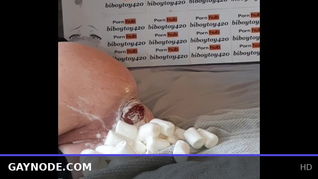 Twink Gets Creamy Huge Anal Prolapse After Inserting 24+ Large Marshmallow Ass Play