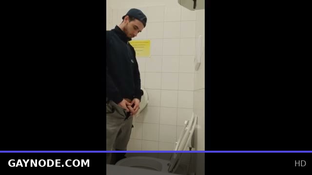 Caught Young Italian Worker Peeing in Public Restroom During Job Duty