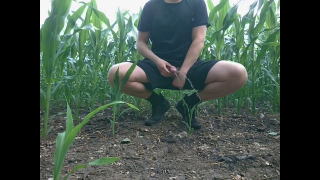 Twink Guy Pisses Wildly Outdoors Near the Field in Nature Adventure