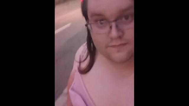 Chubby Sissy Struts Outdoors in Bra and Skirt for Bold Twink Fun