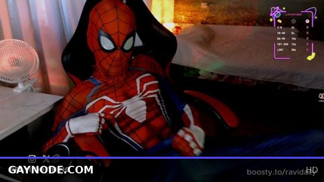 SPIDER MAN jerking off and cum while buzzing in ass