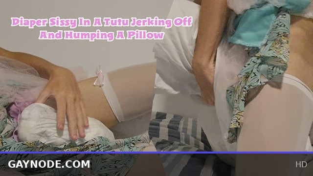 Diaper Sissy In A Tutu Jerking Off And Humping A Pillow.